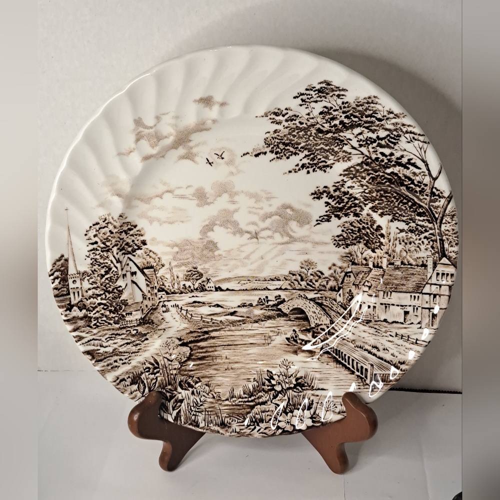 Vintage dinner plate, Country Days Brown Transferware Plate.